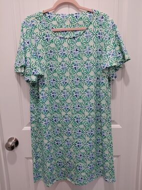 Kim Rogers Mint Green and Blue Geometric Midi Dress #0715
